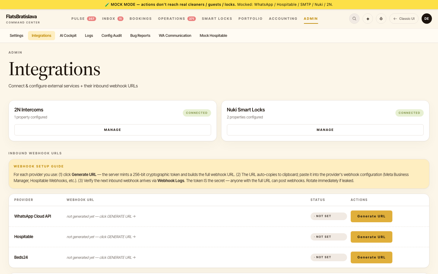 Admin — Integrations