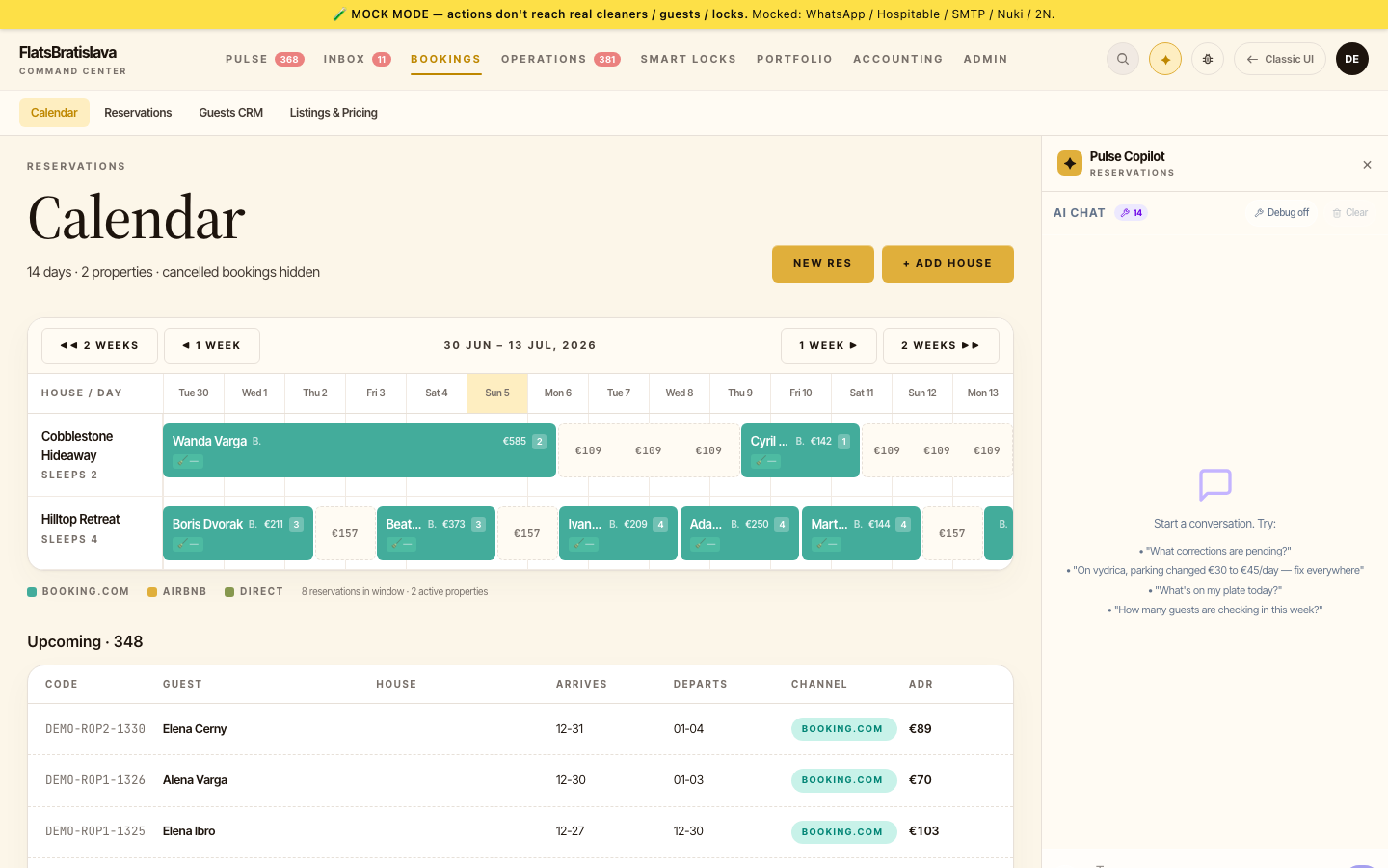 V28 Inbox — thread list with reservation card