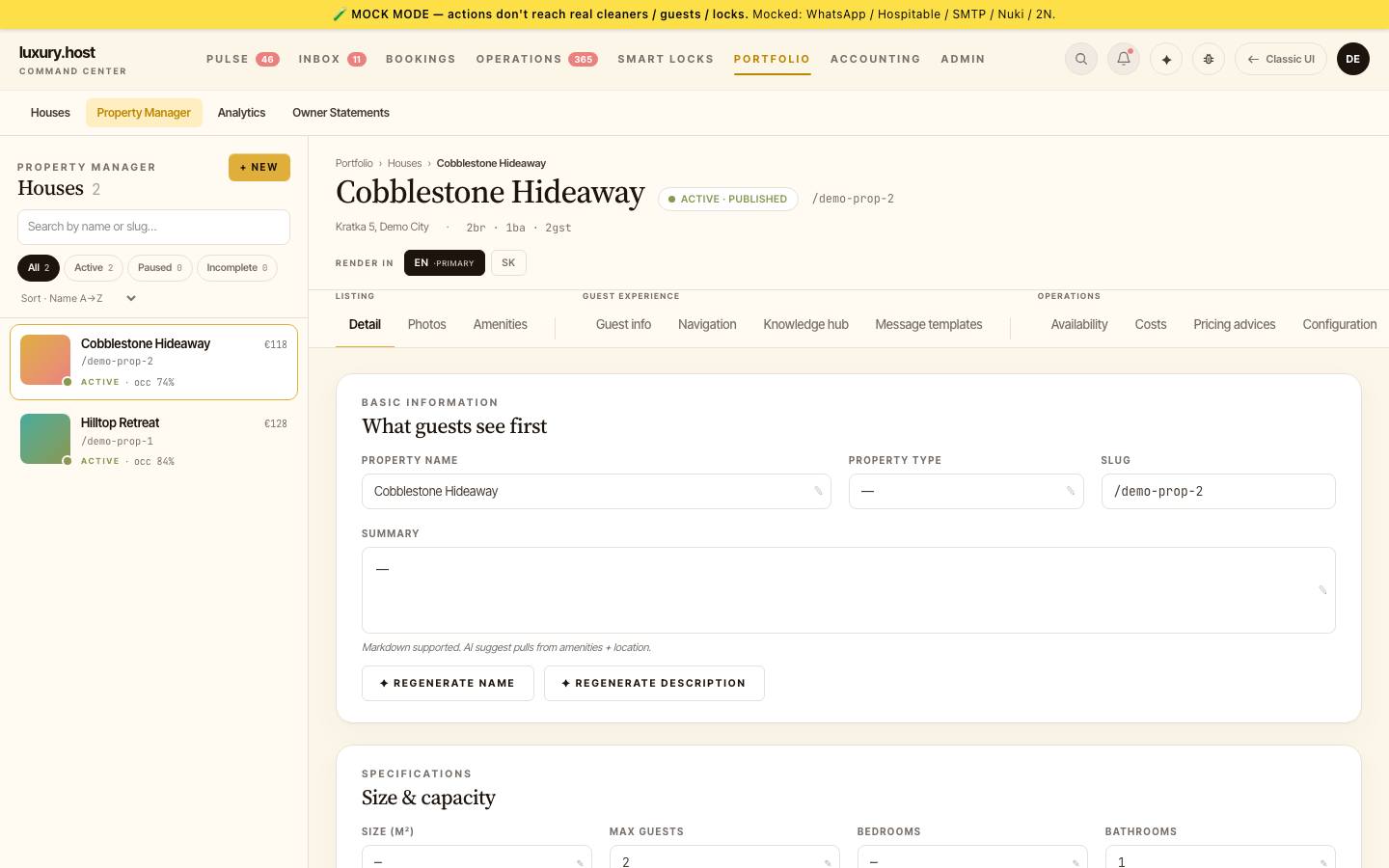 Property Manager — connector configuration