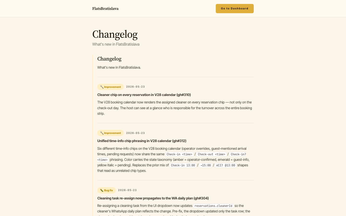 Public changelog page